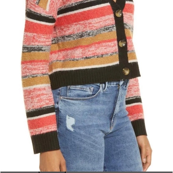 NWT BP Nordstrom’s Cropped Cardigan Button Front Striped Sweater in black SZ M - Picture 3 of 10